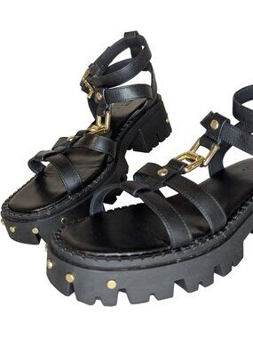 ASOS Design Forrest Leather Chunky Strappy Sandals Black and Gold | 7